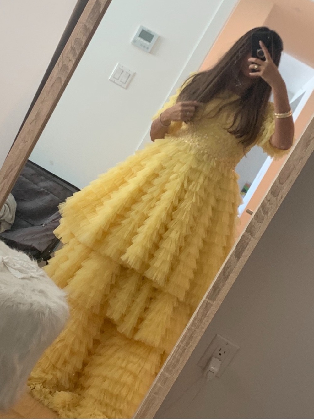 Yellow Layered Tulle with sequins magnificent gown